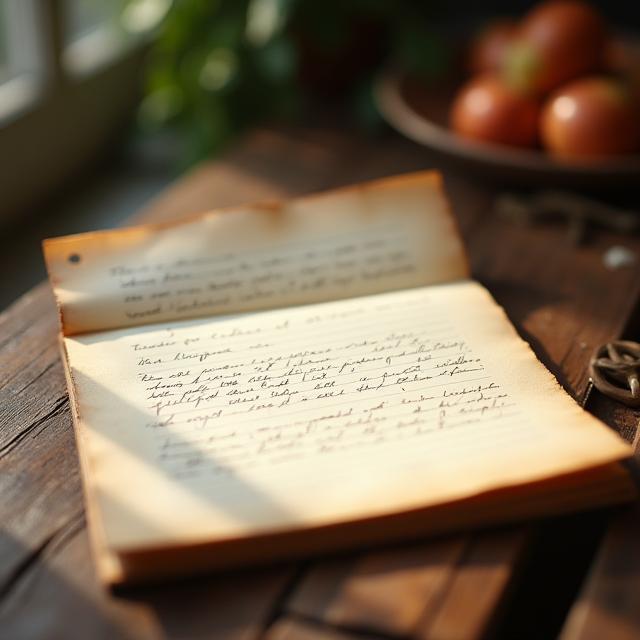 Carnet de recettes manuscrit posé sur une table en bois